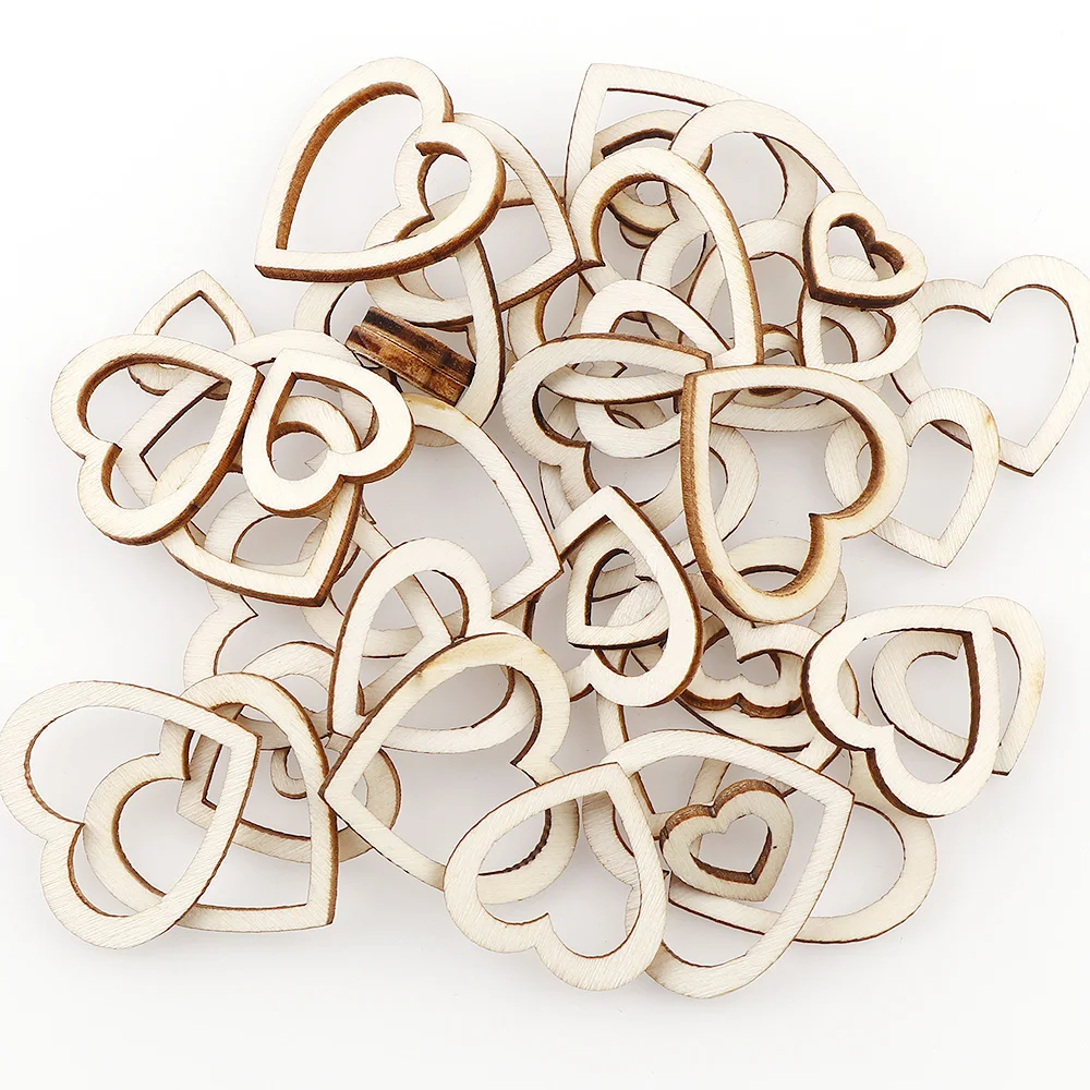 

100Pcs 30-100mm Mix Heart Wood Chip For Handmade DIY Craft Without Hole DIY Craft Hollow Wood Chips DIY Home Decoration