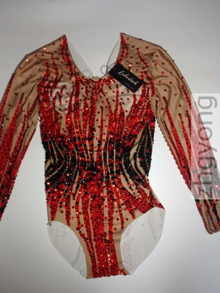 Full Diamond Female Leotard Bodysuit Red Black Crystals Long Sleeve Jumpsuit Nightclub Women Leading Dancer DJ DS Stage Costume