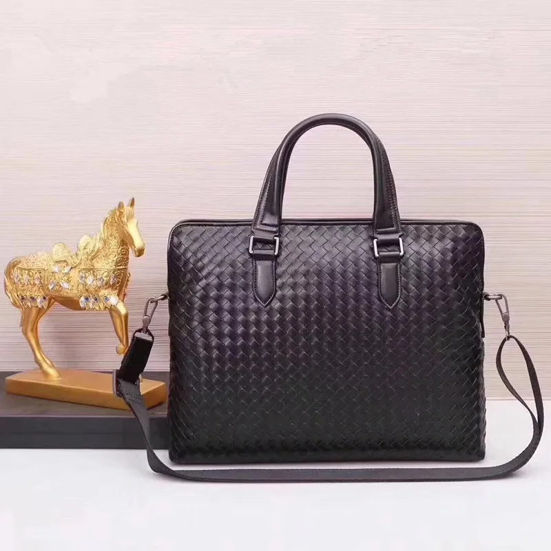 Kaisiludi leather hand-woven  bag handbag casual briefcase computer bag office bag soft cowhide single-shoulder bag