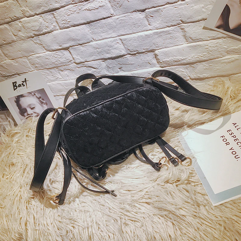 Women Winter Velvet Backpack for Teenage Girls Fashion Simple Book Bag New Backpacks Red Blue Black Casual Tassels School | Багаж и сумки
