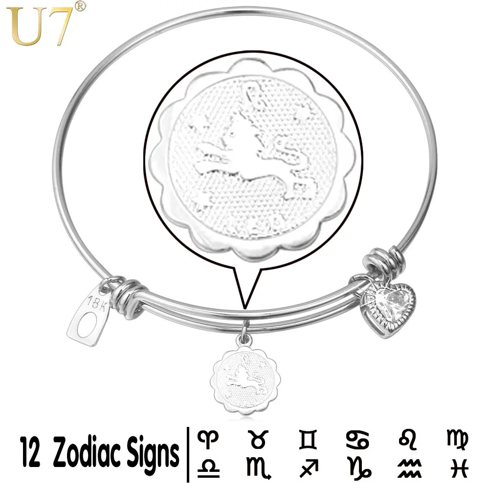 

U7 12 Zodiac Constellation Bracelet Silver Color Cubic Zirconia Horoscope Bracelets Bangles Jewelry For Women Birthday Gift H667
