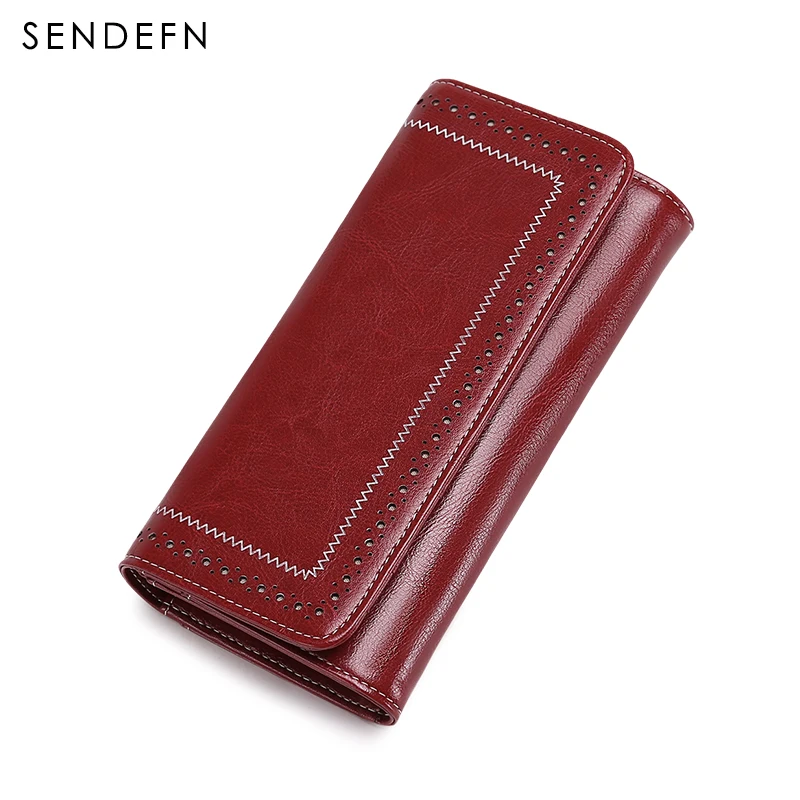 

Sendefn 2018 новые женские кошельки из спилка, повседневные винтажные женские кошельки, вместительный женский кошелек для монет/телефона/карт