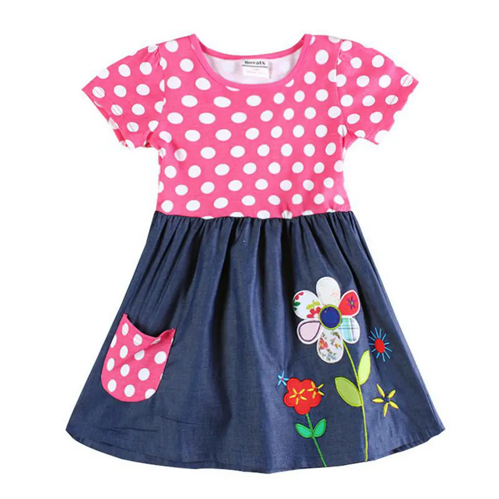 H5748-Fuchsia-2 JUXINSU/летние хлопковые платья с короткими рукавами для маленьких девочек; повседневные платья с цветочным узором и оборками; домашняя одежда; От 1 до 6 лет - Цвет: H5748-Fuchsia-2