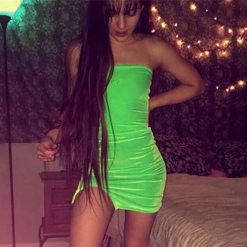 InstaHot платье без рукавов с открытыми плечами Бархатное зеленое черное платье без рукавов без бретелек Сексуальное мини-платье без бретелек