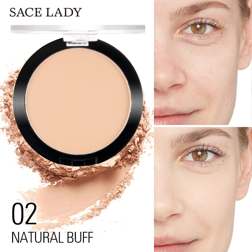 02 Natural Buff SACE LADY пудра для лица матовая макияж прессованная полупрозрачная натуральная основа макияж стойкий контроль масла компактная косметика - Цвет: 02 Natural Buff