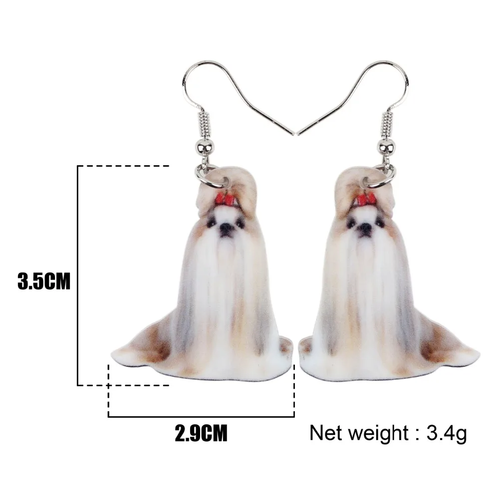 Акриловые висячие серьги Bonsny с рисунком собаки Shih Tzu большие длинные