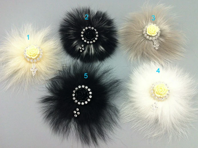 5 pcs 8cm 3.14&quot wide black/ivory/gray Rhinestones fur appliques brooch patches ih4sk free ship | Дом и сад