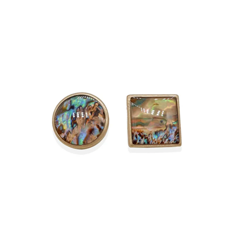 ENZE new ladies jewelry Synthetic Color Shell Square Round Asymmetric Stud Earrings for Women Fashion Party Accessories | Украшения и