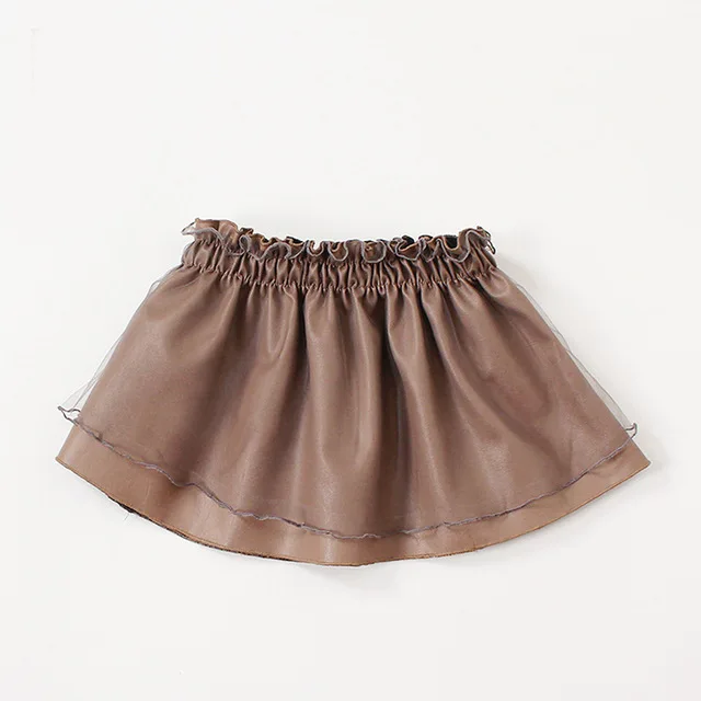 K06594Brown Babyinstar/Новинка г.; юбка для девочек; однотонная кожаная юбка с оборками; Одежда для маленьких детей; повседневные юбки для маленьких девочек - Цвет: K06594Brown