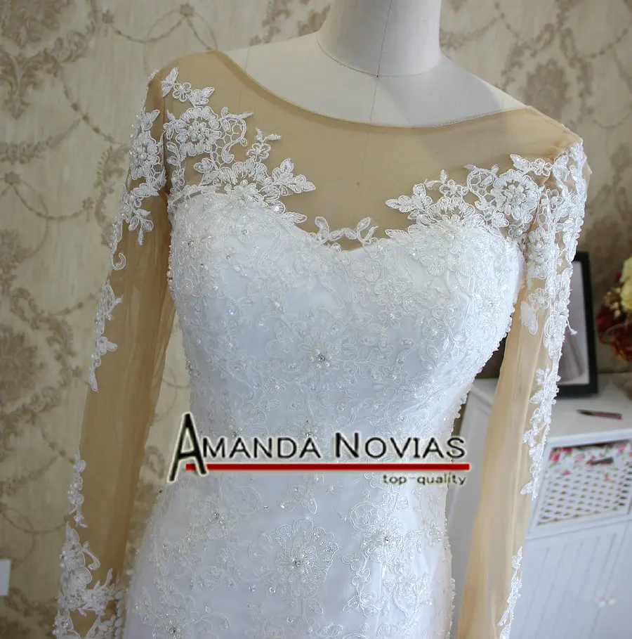 Женское свадебное платье русалка кружевное с длинным рукавом и низкой спиной