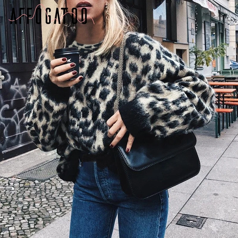 Affogatoo Трикотажные Зебра принт зимний свитер женщин вязать длинные рукава