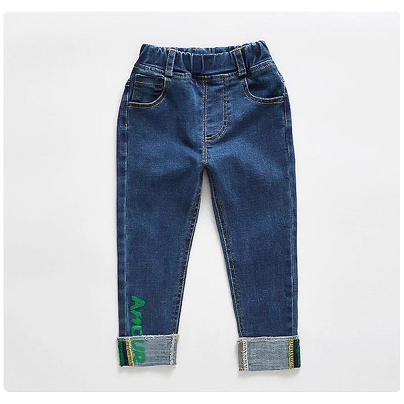 DIIMUU Girls Jeans Autumn Letter Print Denim Pants Kids Loose Sterch Children Casual Long Trousers for 5-13Years |