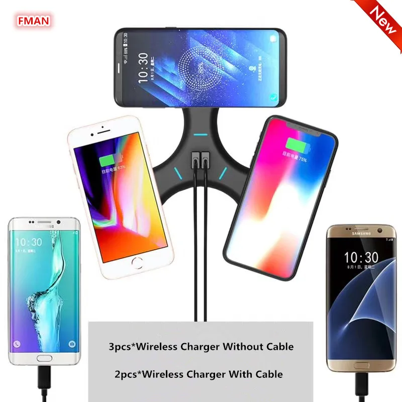 FMAN 3 беспроводной 2 USB выхода зарядное устройство Pad для iPhone 5/6/7/8/X Plus Samsung Galaxy S6 S7 S8