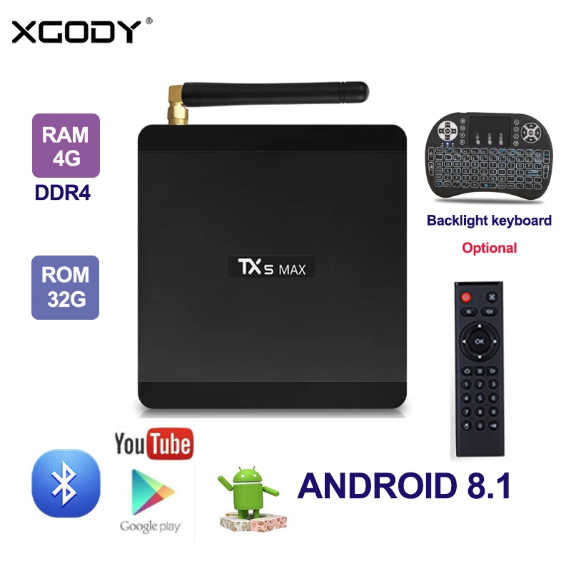 ТВ приставка XGODY TX5 MAX DDR4 4 + 32 ГБ 2 ГГц Wi Fi 1000 Мбит/с Bluetooth Android 8 1|ТВ-приставки и