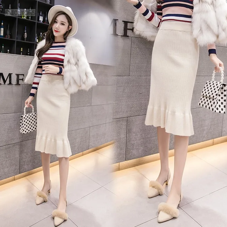 Осенне-зимние юбки женская мода гофрированная тонкая Милая юбка с высокой талией