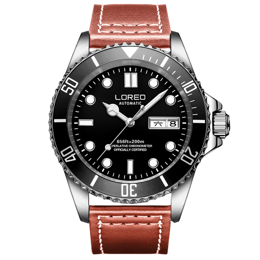 Colour 5 LOREO мужские классические деловые часы серии Дайвинг 200 м водонепроницаемые Стальные Роскошные Брендовые мужские часы из нержавеющей стали Relogio Masculino - Цвет: Colour 5