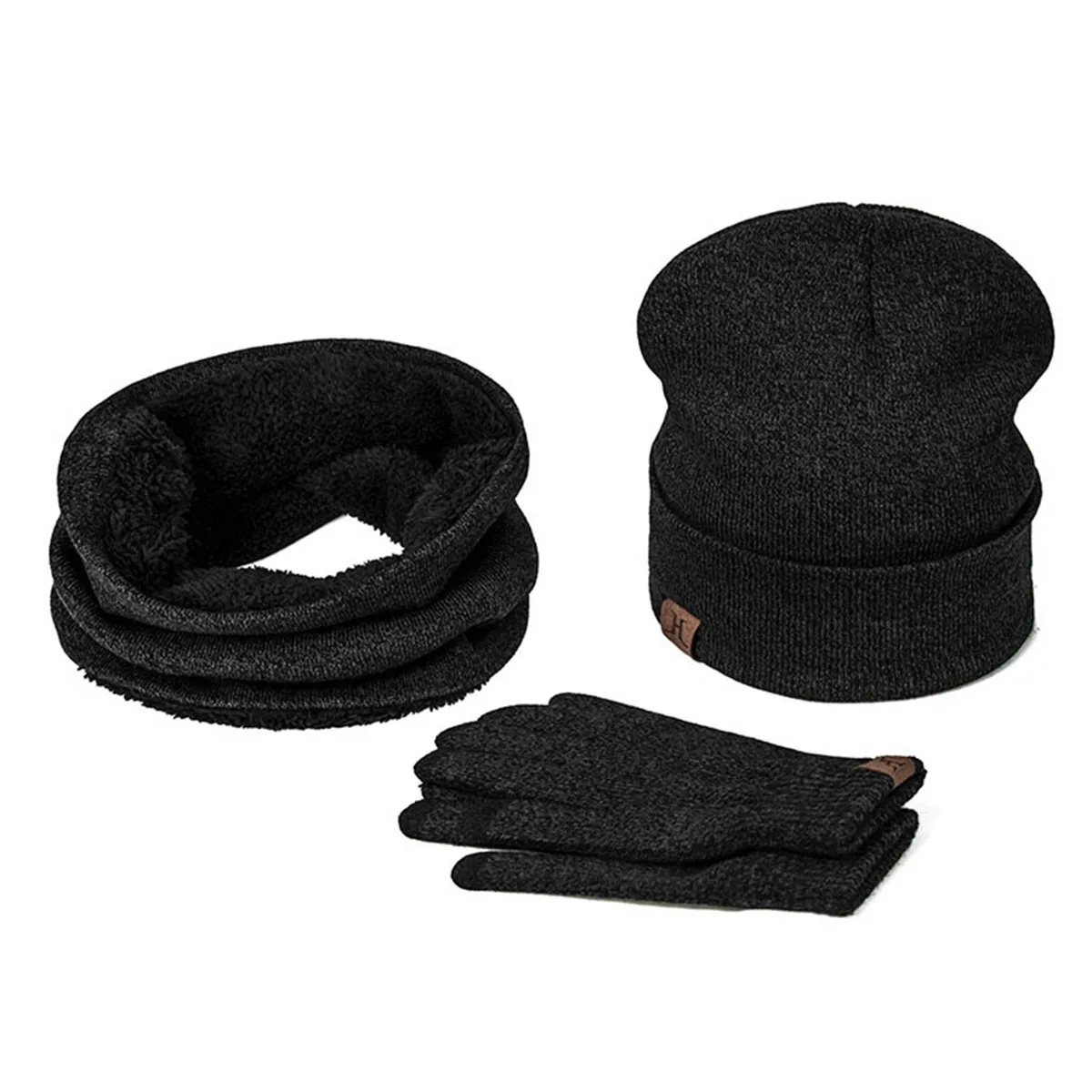 Набор мужских и женских зимних шапок, шарфов, перчаток, вязаная шапочка из хлопка, набор шарфов для мужчин и женщин, зимние аксессуары, 3 шт., шапка и шарф - Цвет: Grey