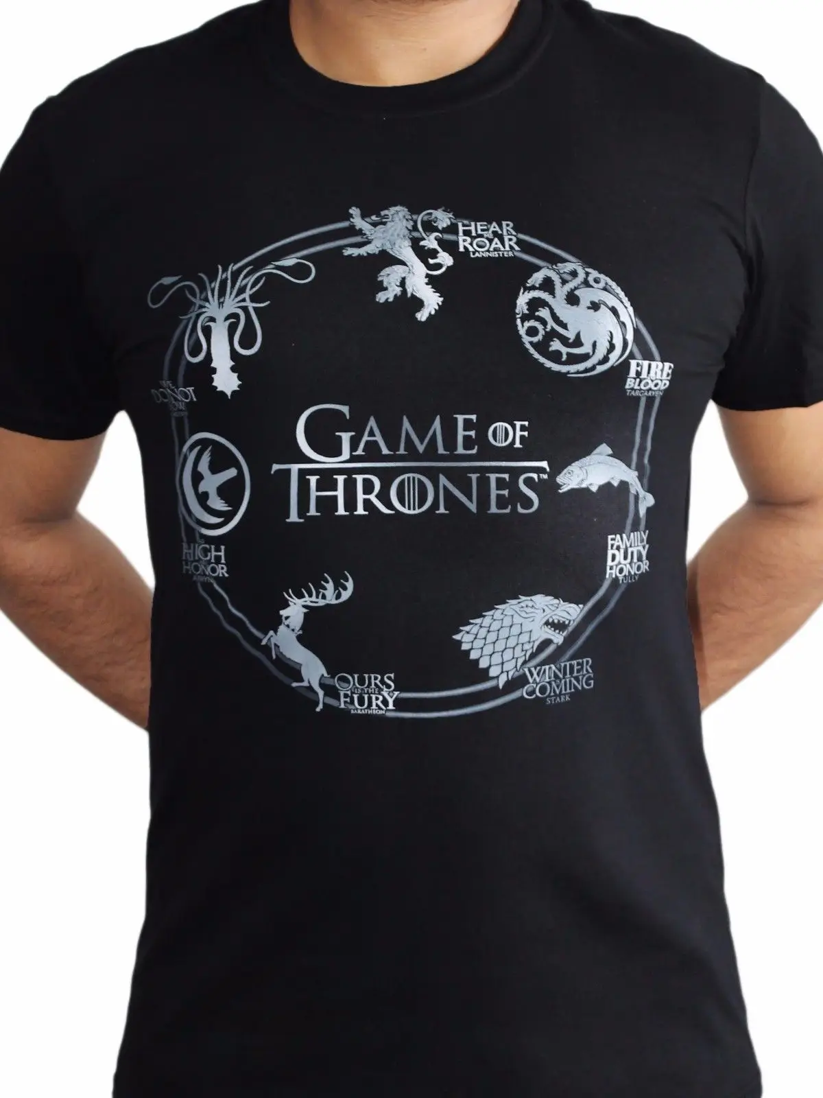Игра престолов серебряные сигилс дом Crests Stark Lannister Черная Мужская футболка 100%