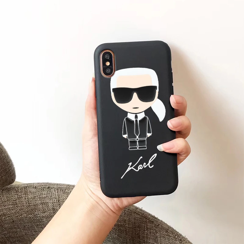 Модные Karl Lagerfeld кошка логотип мягкий силиконовый черный чехол Чехол для iPhone X XR XS