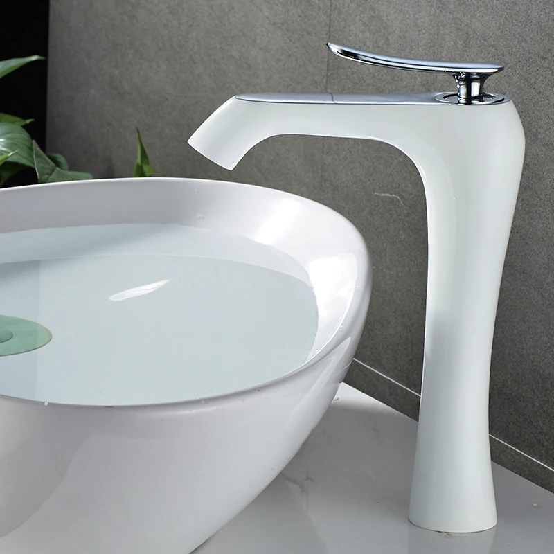 

BAKALA Bathroom Chrome/White Painting Faucet cold and hot water Faucet Basin Sink Tall Mixer Tap Brass Made Deck Mounted Basin