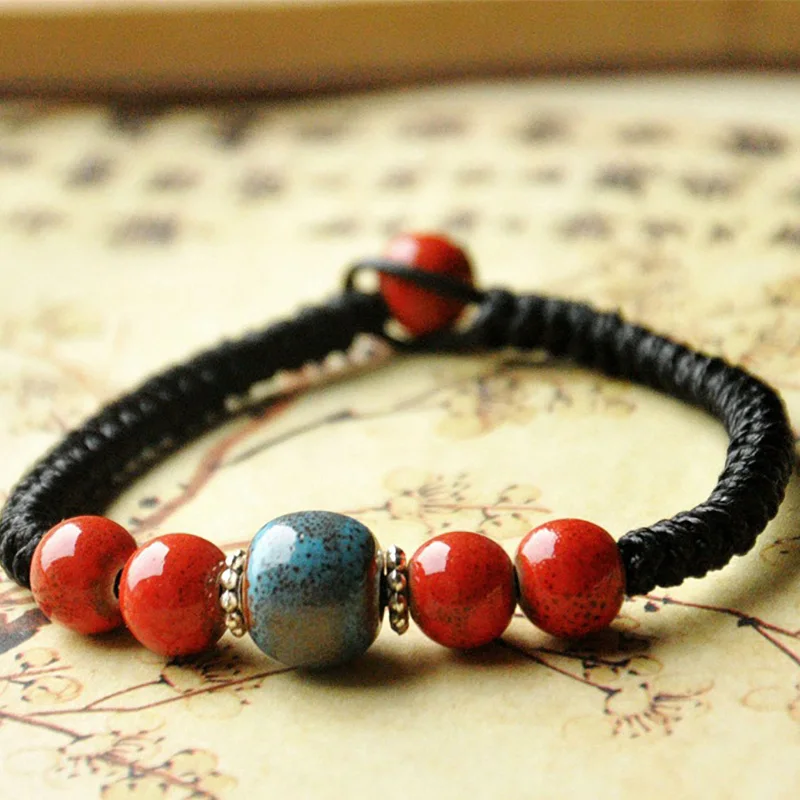 Керамические браслеты из бисера серебряные с подвеской плетеные бусины цепочка