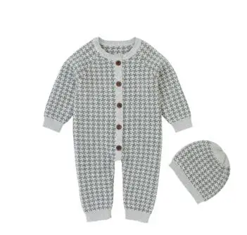 82W530 Gray Комбинезон для маленьких девочек; комбинезоны с длинными рукавами; одежда; сезон осень-зима; цельнокроеная Одежда для новорожденных мальчиков; детские вязаные наряды - Цвет: 82W530 Gray