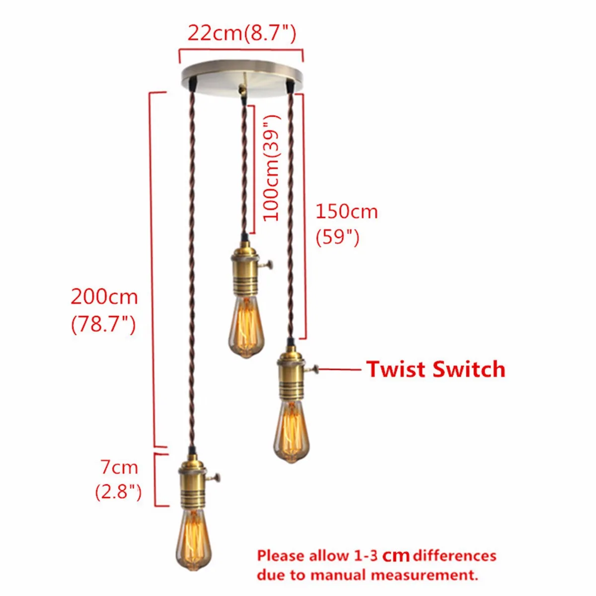 

Retro Vintage Industrial Loft Copper Pendant Ceiling Edison Light Lamp Base Holder Hanging Lampshade Socket With Switch E27