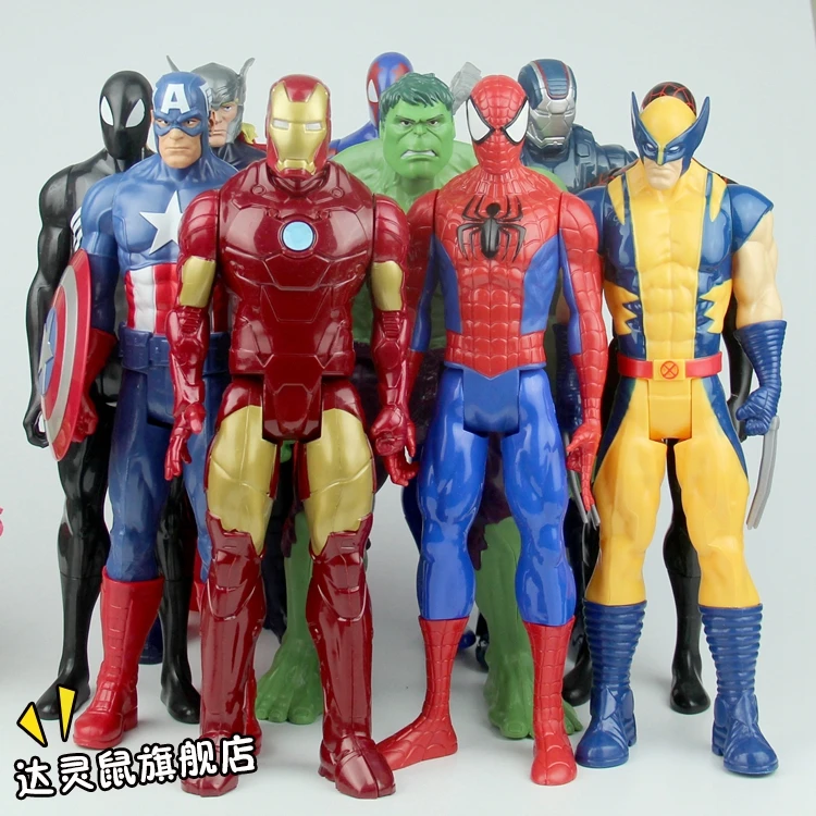 Мстители 30 см Marvel ПВХ Фигурки Человек-паук Фигурки, детские игрушки Халк Капитан Америка Супермен Бэтмен