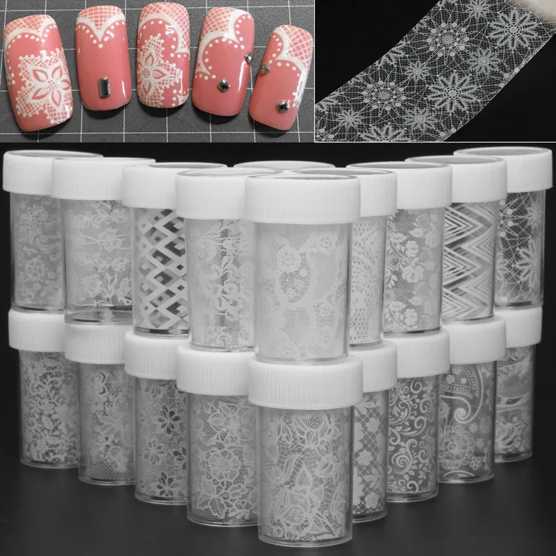 Фольга для ногтей 100*4 см белая кружевная фольга с цветами Высококачественные