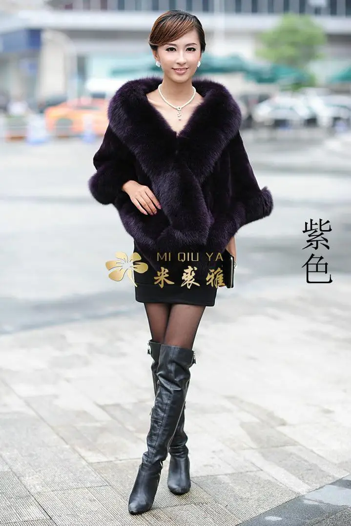 2019 Genuine Fur Fox Rex Rabbit Shawl Cape fur coat Wedding dress clothing Burgundy | Женская одежда