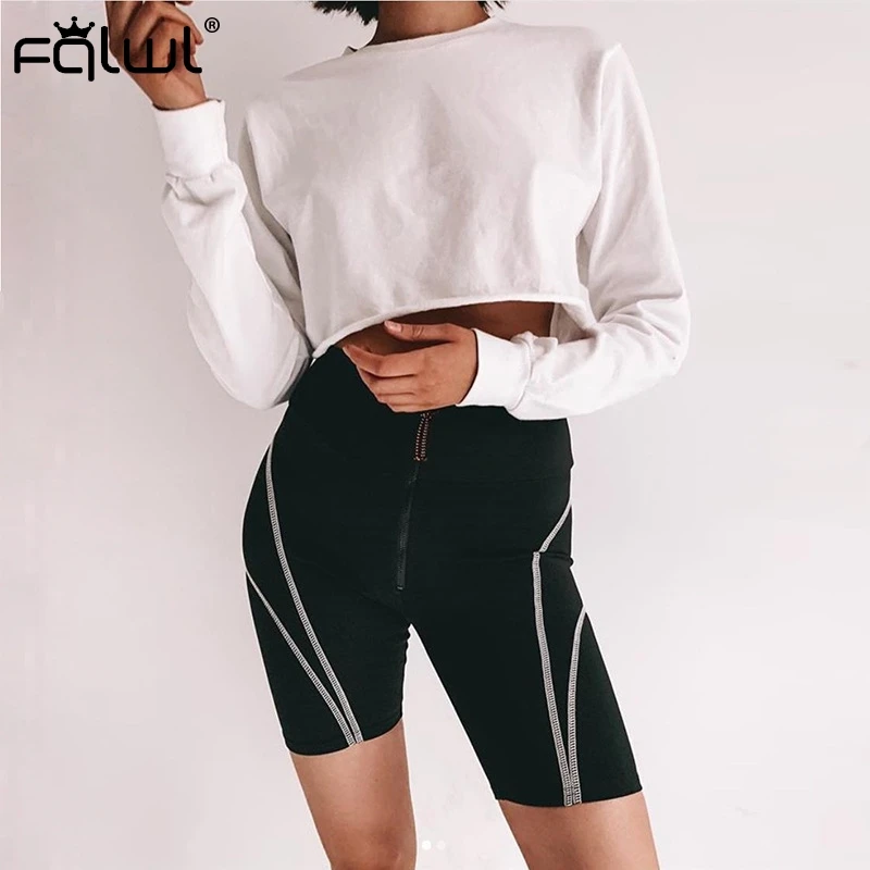 Женские Светоотражающие шорты FQLWL черные повседневные в полоску с буквенным