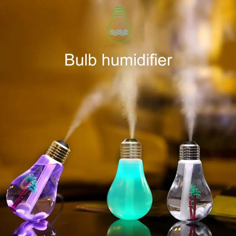 400ml Bulb Shape mini Air Humidifier with Rainbow Color USB LED Night Light for Car and Home Using |