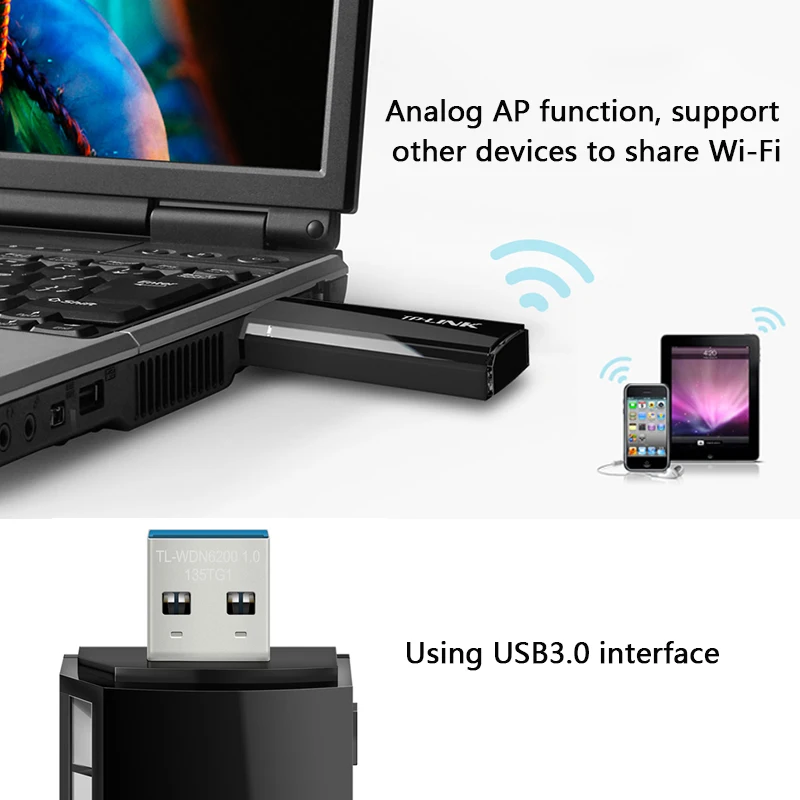 TP Link USB WiFi адаптер LINK 1200 Мбит/с двухдиапазонный беспроводной карты TL WDN6200 Wi Fi