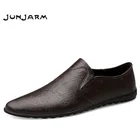 Туфли мужские JUNJARM из натуральной кожи, дышащие, черные, для вождения, размера плюс, 38-47