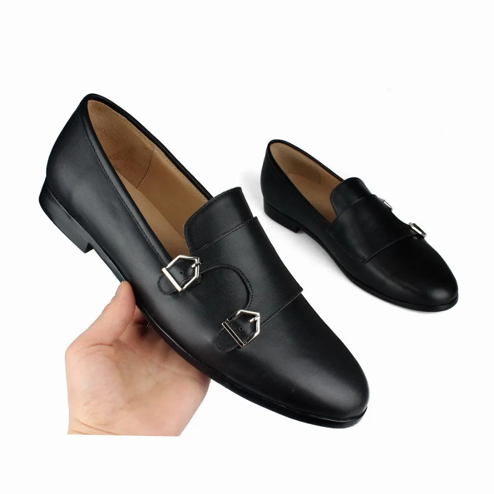 COOL TIRO Genuine Leather Buckle Handcraft Men Black splice shoes Smoking Slipper and Fashion Party Loafers Flats | Обувь