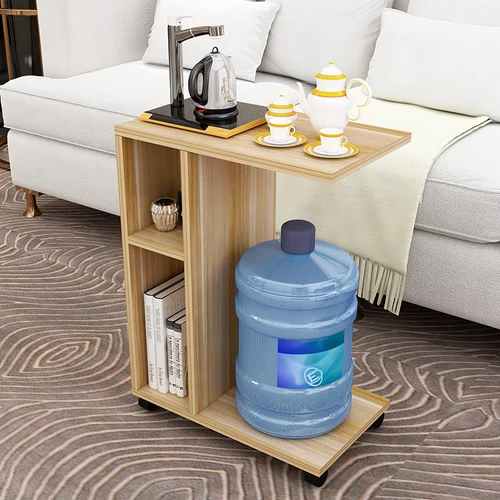 Современный угловой журнальный столик для гостиной имитация дерева боковые