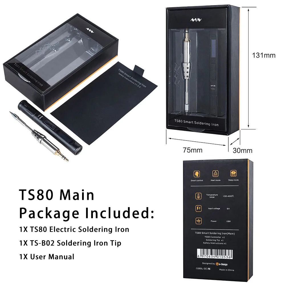 TS80-B02 Main Мини TS80 портативный Электрический паяльник STM32 Регулируемая температура цифровая паяльная станция OLED дисплей USB TypeC разъем питания - Цвет: TS80-B02 Main
