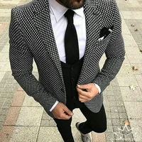 2018 black white pattern tweed men suit slim fit floral wedding suits for men groom tuxedo 3 piece custom prom blazer terno