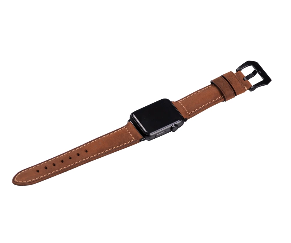 Классический ремешок для часов Crazy Horse из коричневой кожи Apple Watch I 38 мм и 42 черный