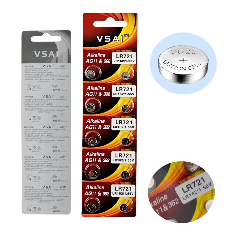 

VSAI AG11 10pcs/pack 1.5V Button Cell Watch Battery 362 LR721 Batteries Support Drop Shipping