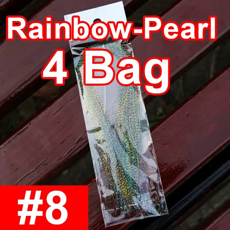 4 bags color n8 Bimoo 4 упаковки Flashabou Мишура для завязывания мушек Хрустальная вспышка для приманка с крючками материал для изготовления Krystal пряди золото серебро Радуга Розовый - Цвет: 4 bags color n8