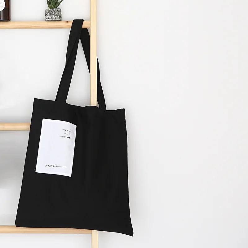 

YILE Zip Cotton Canvas Eco Shopping Tote Shoulder Bag English Letters Applique ZT613b