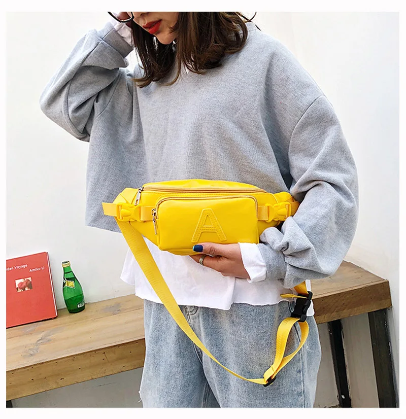 CCRXRQ Женщины PU Талия Сумки Дамы Письмо Грудь Сумка Новая Мода Fanny Pack противоугонные Женские Твердые Сумки На Ремне