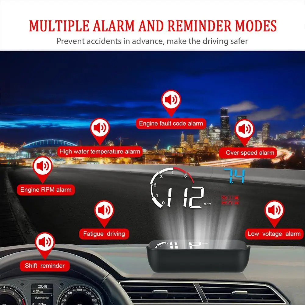 Автомобильный OBD2 II Hud Дисплей Цифровой спидометр перенапряжения предупреждение
