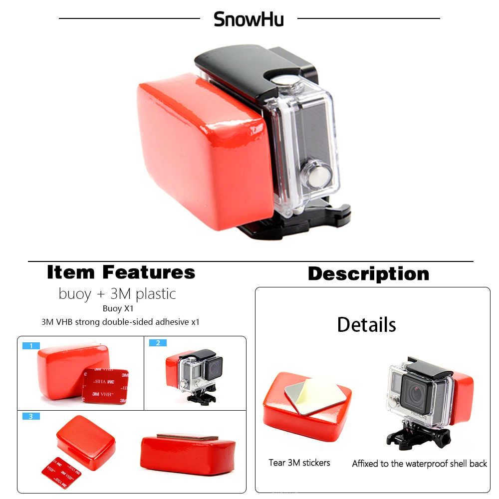 SnowHu, аксессуары для GoPro, плавающий блок, губка с наклейкой, клей для GoPro Hero 8 7 6 5 4 3+ для Xiaomi yi SJCAMGP46