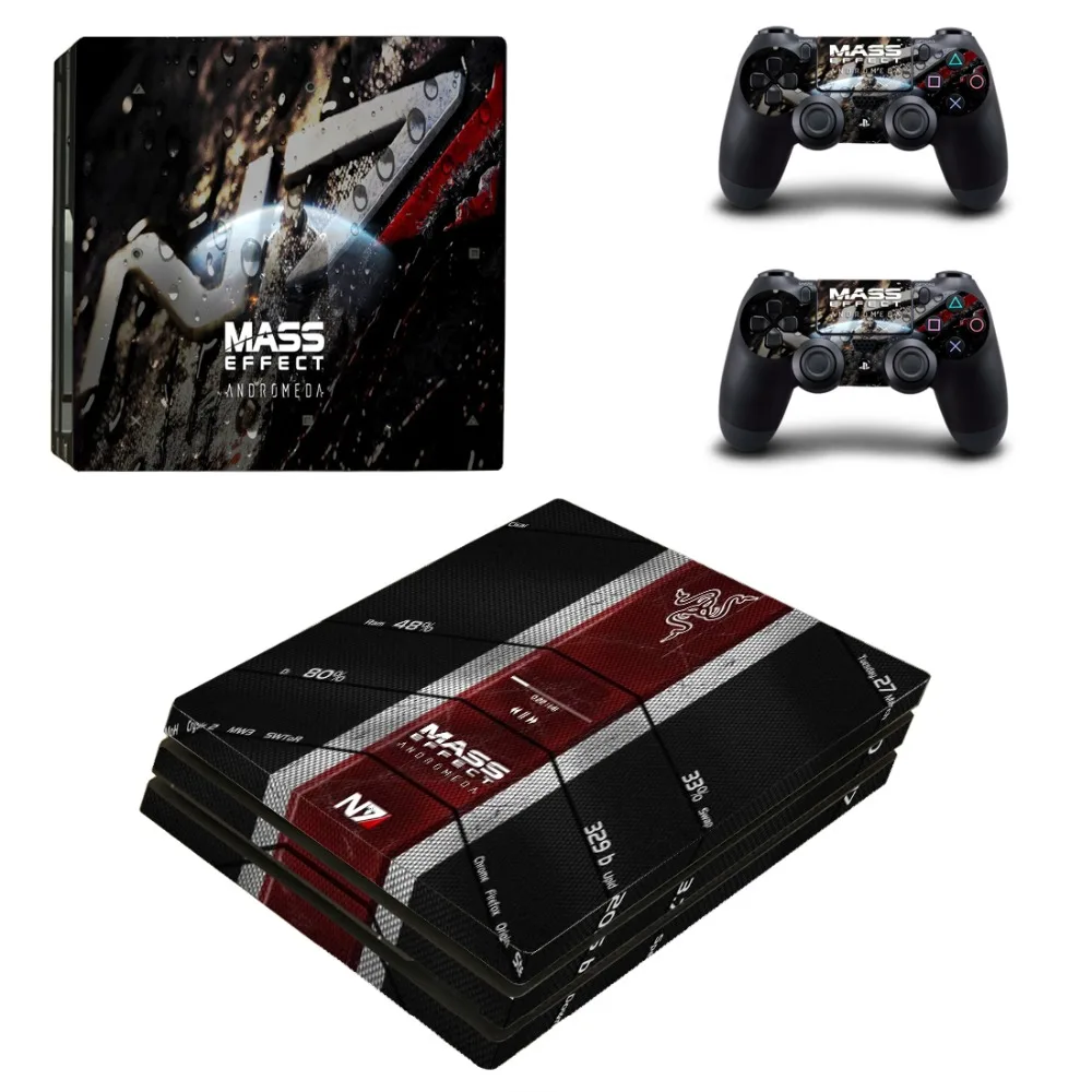 Виниловая наклейка для консоли Playstation 4 и 2 контроллеров PS4 Pro с массовым эффектом |