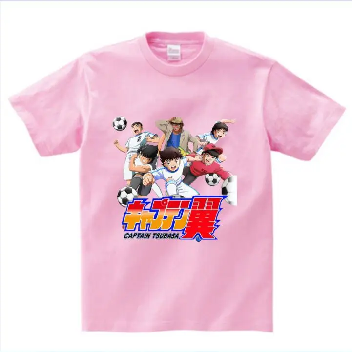 pink childreT-shirt Футболка с рисунком из мультфильма «Капитан Цубаса» Детская футболка с короткими рукавами для отдыха футболки для мальчиков и девочек, От 3 до 8 лет NN - Цвет: pink childreT-shirt