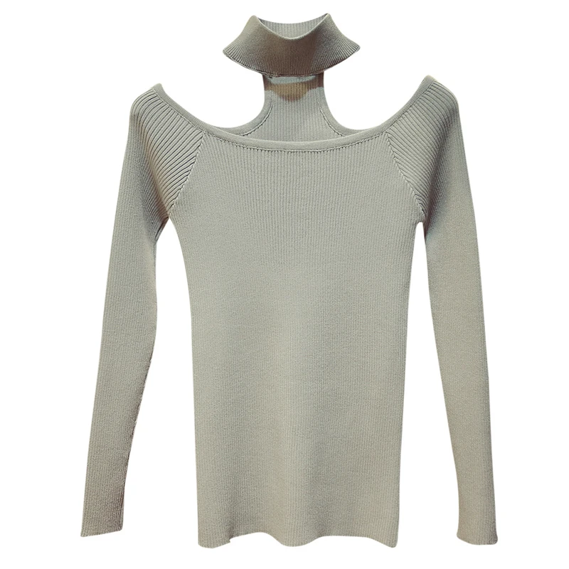 Korobov Autumn New Halter Turtleneck Women Sweaters Long Sleeve Solid Basic Off Shoulder Sexy Top Sueter Mujer Pullovers 78626 | Женская