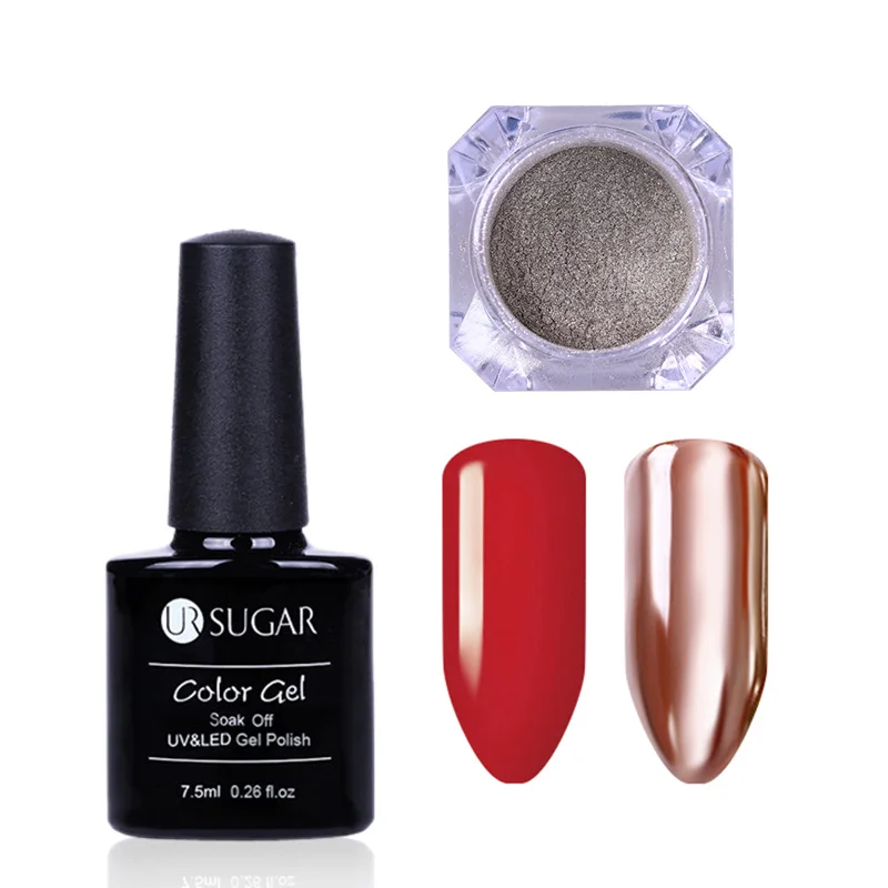 Red base Ur Sugar лак для ногтей УФ-гель лак с серебряным зеркальный ногтевой порошок мерцающий хромированный пигмент с Блестками Пыль маникюрный набор для дизайна ногтей - Цвет: Red base