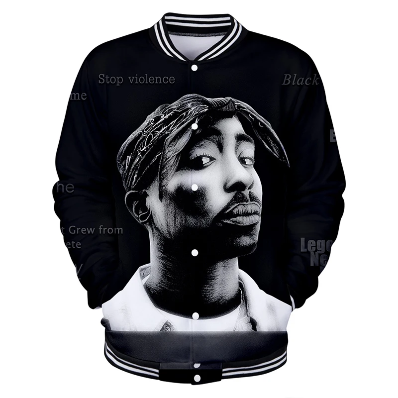 Бейсбольная куртка с 3d рисунком Модный свитшот в стиле хип хоп принтом 2pac для